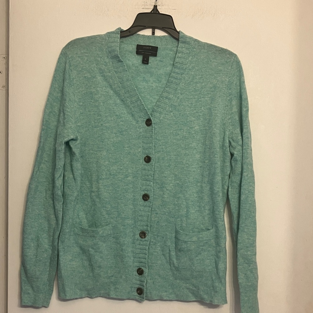 J. Crew Cashmere Blend v-neck Pistachio Pastel Green Cardigan Sweater medium
